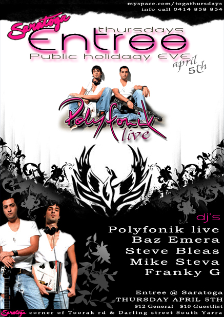 Polyfonik Live Entree Thursdays Saratoga Nightclub Melbourne Vic